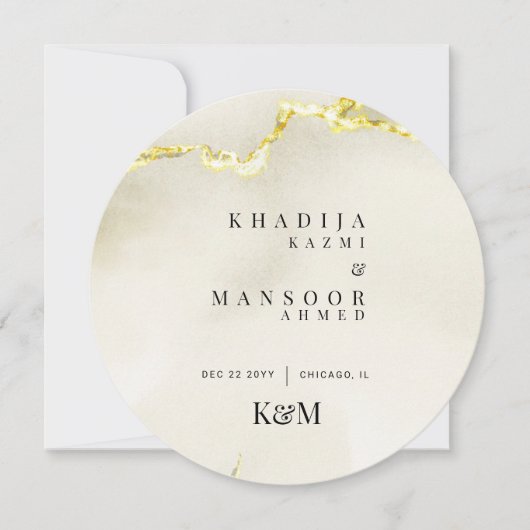 Goud Marmeren Textuur Trouwcirkel Menu Kaart (Voorkant)