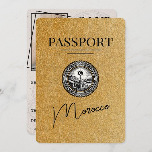 Goud Marokko paspoort Bewaar de datum Save The Date (Voorkant / Achterkant)