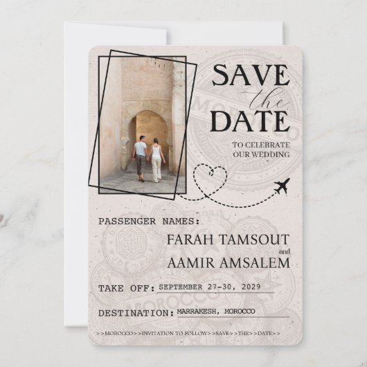 Goud Marokko paspoort Bewaar de datum Save The Date (Achterkant)