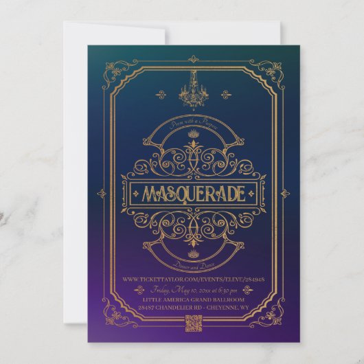 Goud  Masquerade Prom Invitation Kaart (Voorkant)