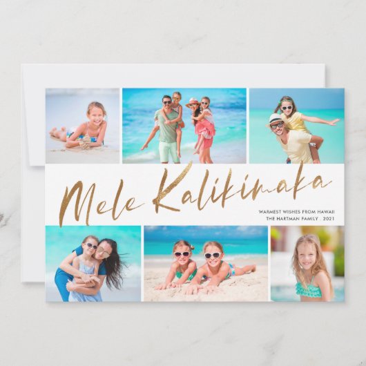 Goud Mele Kalikimaka 6 Foto Collage Kerstmis Ho Feestdagenkaart (Voorkant)