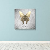 Goud met juwelen versierde vlinder canvas afdruk (Insitu (Houten vloer))