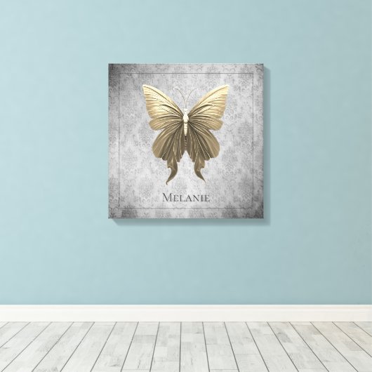Goud met juwelen versierde vlinder canvas afdruk (Insitu (Houten vloer))