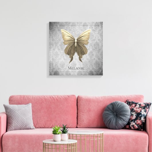 Goud met juwelen versierde vlinder canvas afdruk (Insitu (Woonkamer))