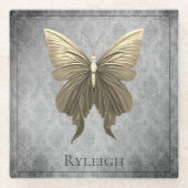 Goud met juwelen versierde vlinder glazen onderzetter (Voorkant)