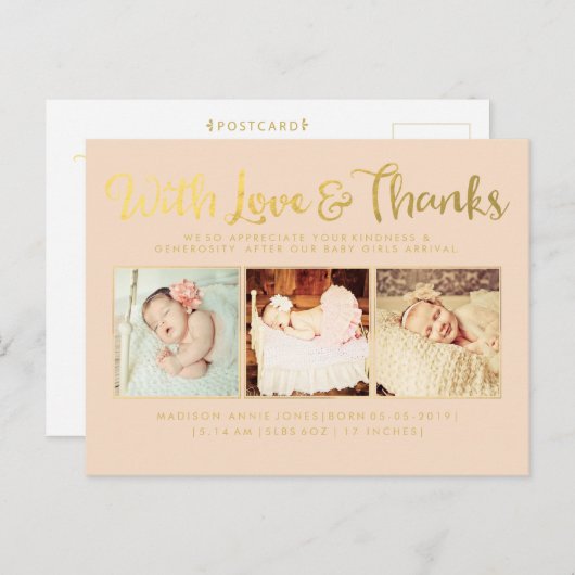 Goud met liefde en Bedankt Sip & See Briefkaart (Voorkant / Achterkant)