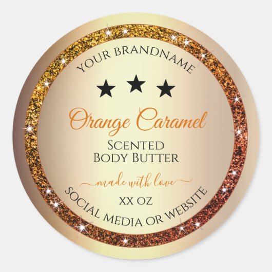 Goud met Oranje Glitter Product Packaging Labels (Voorkant)