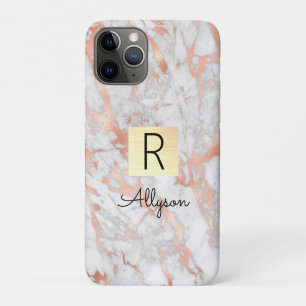 Goud met witte en roze marmeren doos, naam & monog iPhone 11 pro hoesje