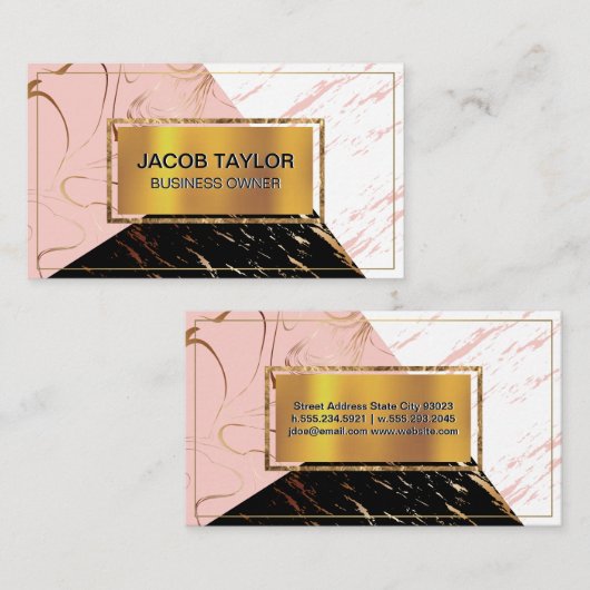 Goud Metaal | Kleurblok Marmer Visitekaartje (Voorkant / Achterkant)
