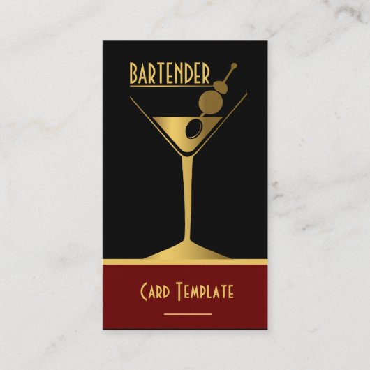 Goud Metallic Cocktail Logo Bartender Visitekaartje (Voorkant)