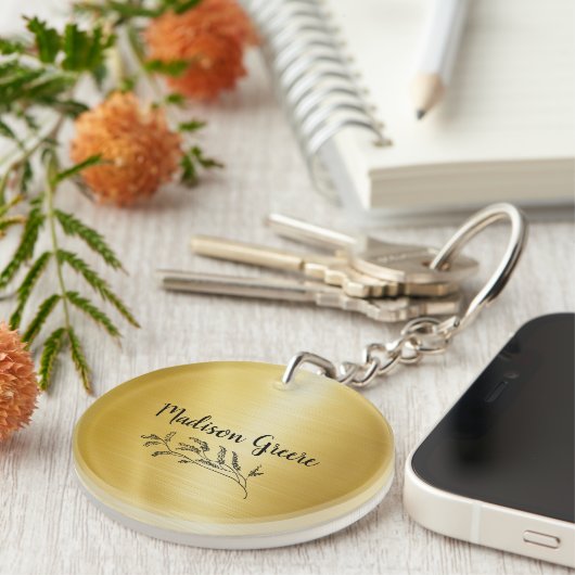 Goud Metallic Gepersonaliseerd Sleutelhanger (Voorkant Rechts)