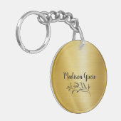 Goud Metallic Gepersonaliseerd Sleutelhanger (Voorkant Links)