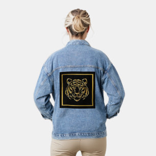Goud Metallic Tiger Gezicht Denim Jacket
