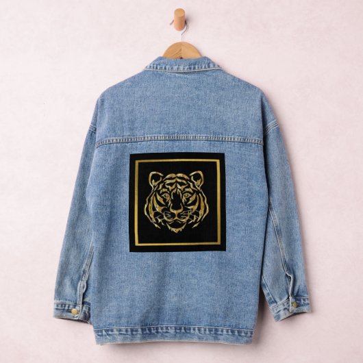 Goud Metallic Tiger Gezicht Denim Jacket (Hangar)