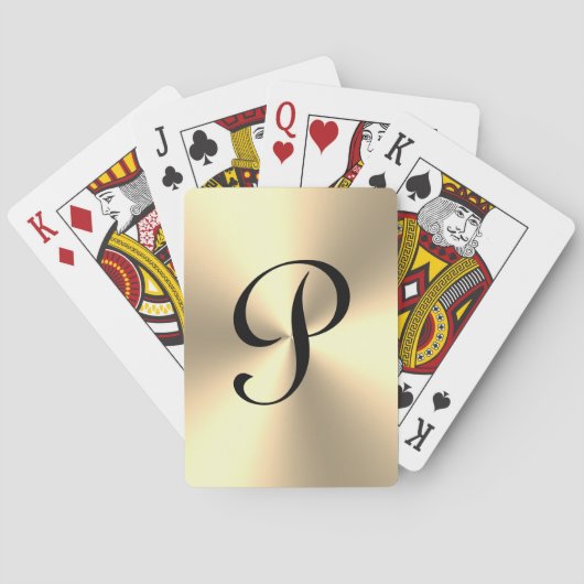 Goud metallisch gepersonaliseerd monogram pokerkaarten (Achterkant)