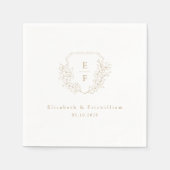 Goud Minimal Cherry Blossom Monogram Kreeft Huweli Servet (Voorkant)