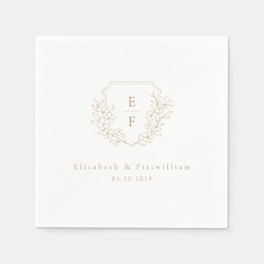 Goud Minimal Cherry Blossom Monogram Kreeft Huweli Servet (Voorkant)