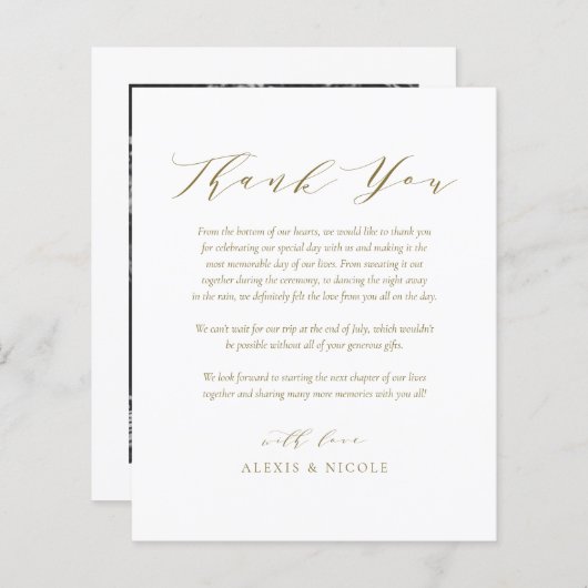 Goud minimalistisch script bruiloft dank u kaart (Voorkant / Achterkant)