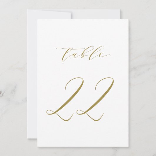 Goud minimalistisch script bruiloft tabel nummer 2 kaart (Voorkant)