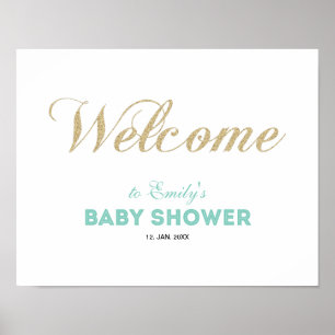 Goud & Mint Modern Welkom Bord Baby Shower Jonge Poster