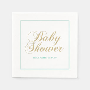 Goud & Mint Moderne Jongens Baby Shower Papieren Servet