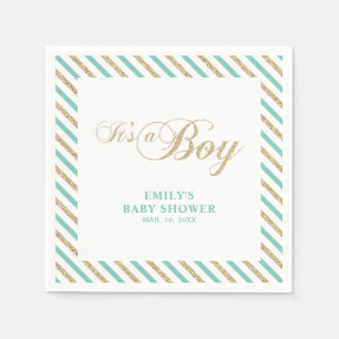 Goud & Mint Moderne Jongens Baby Shower Papieren Servet