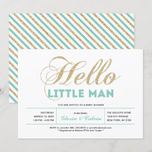 Goud, Mint   Moderne typografie jongens babyshower Kaart