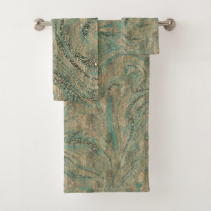 Goud & Mintgroene Turquoise Glitter Werveling Glan Bad Handdoek