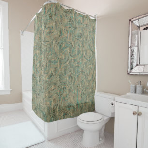 Goud & Mintgroene Turquoise Glitter Werveling Glan Douchegordijn