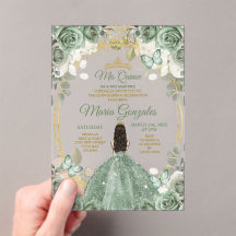 Goud Mis Quince Dusty Groen Bloemen Quinceañera