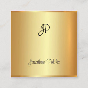 Goud Modern Elegant Handgeschreven Monogram Script Vierkante Visitekaartje