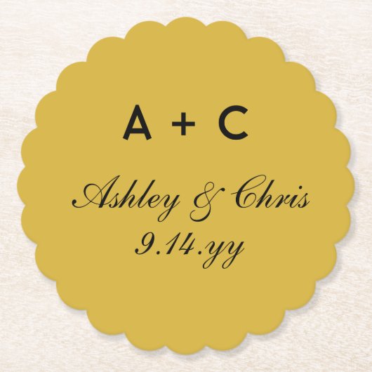 Goud Modern Gepersonaliseerd Bruiloft Receptie Fav Kartonnen Onderzetters (Voorkant)