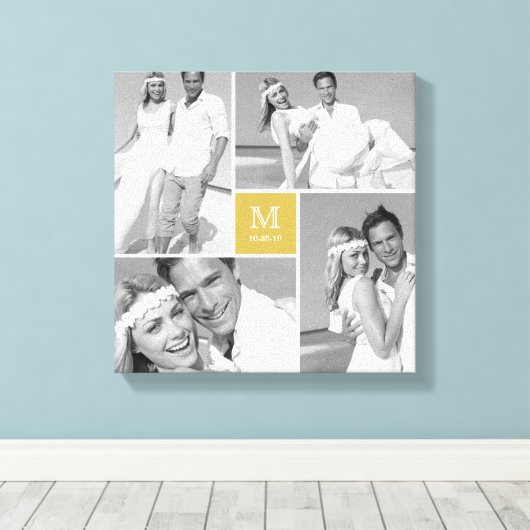 Goud Modern Grid Monogram Bruiloft 4 Fotocollage Canvas Afdruk (Insitu (Houten vloer))