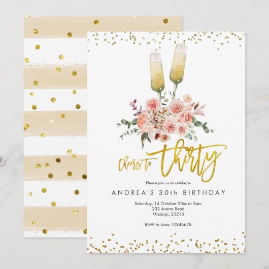 Goud Modern Proost op Dertig Uitnodiging (Voorkant / Achterkant)