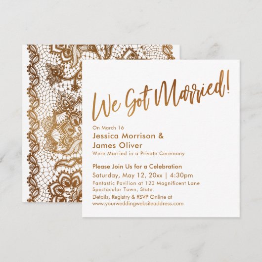 Goud Modern Schrift & Kant We Zijn Getrouwd! Kaart (Voorkant / Achterkant)