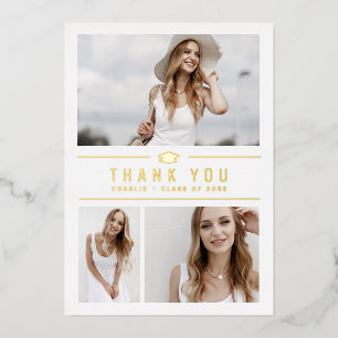 Goud Modern Typografie 4 Foto Afstudeerder Dank u Folie Uitnodiging