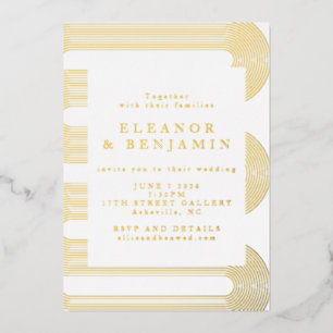 Goud Moderne Abstracte Lijnen Elegante Trouw  Folie Uitnodiging