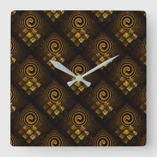 Goud Moderne Boho Elegante Abstracte Kunstpatroon Vierkante Klok