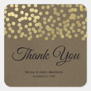 Goud Moderne Chic Rustieke Kraft Chic Bruiloft Vierkante Sticker