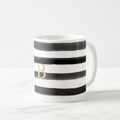 Goud monogram|A-Z, Waterverf strepen, zwart Koffiemok (Voorkant rechts)