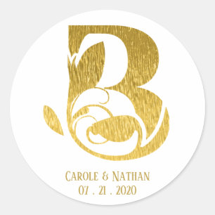 Goud Monogram Bloemen Initiaal Letter B Bruiloft Ronde Sticker