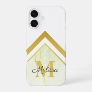 Goud monogram Geometrische marmer iPhone 16 Hoesje