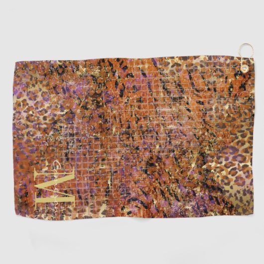 Goud monogram Initiaal en naam op luipaard Golfhanddoek (Horizontaal)