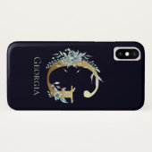 Goud Monogram Letter E Navy Blauw Bloemnaam Case-Mate iPhone Case (Achterkant (horizontaal))