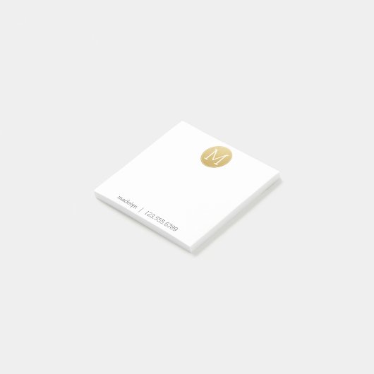 Goud monogram met naam en contactnummer post-it® notes (Schuin)
