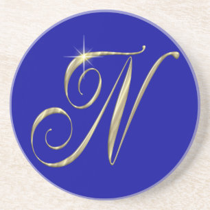 Goud monogram N initiaal Zandsteen Onderzetter