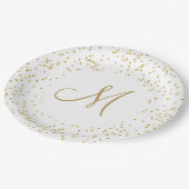 Goud Monogram Script Goud Dust Confetti Papieren Bordje (Gekanteld)