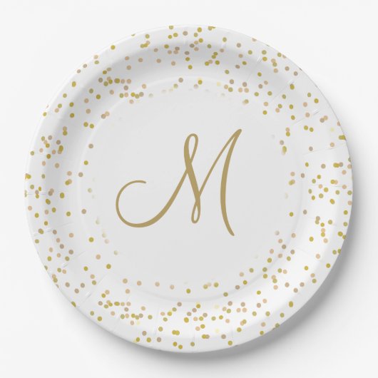 Goud Monogram Script Goud Dust Confetti Papieren Bordje (Voorkant)