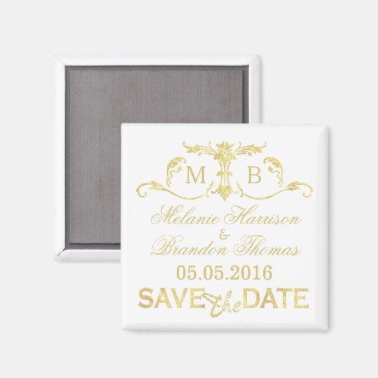 Goud monogram Sla de Datummagneten op Magneet (Voorkant / Achterkant)
