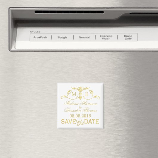 Goud monogram Sla de Datummagneten op Magneet (Insitu (Vaatwasser))